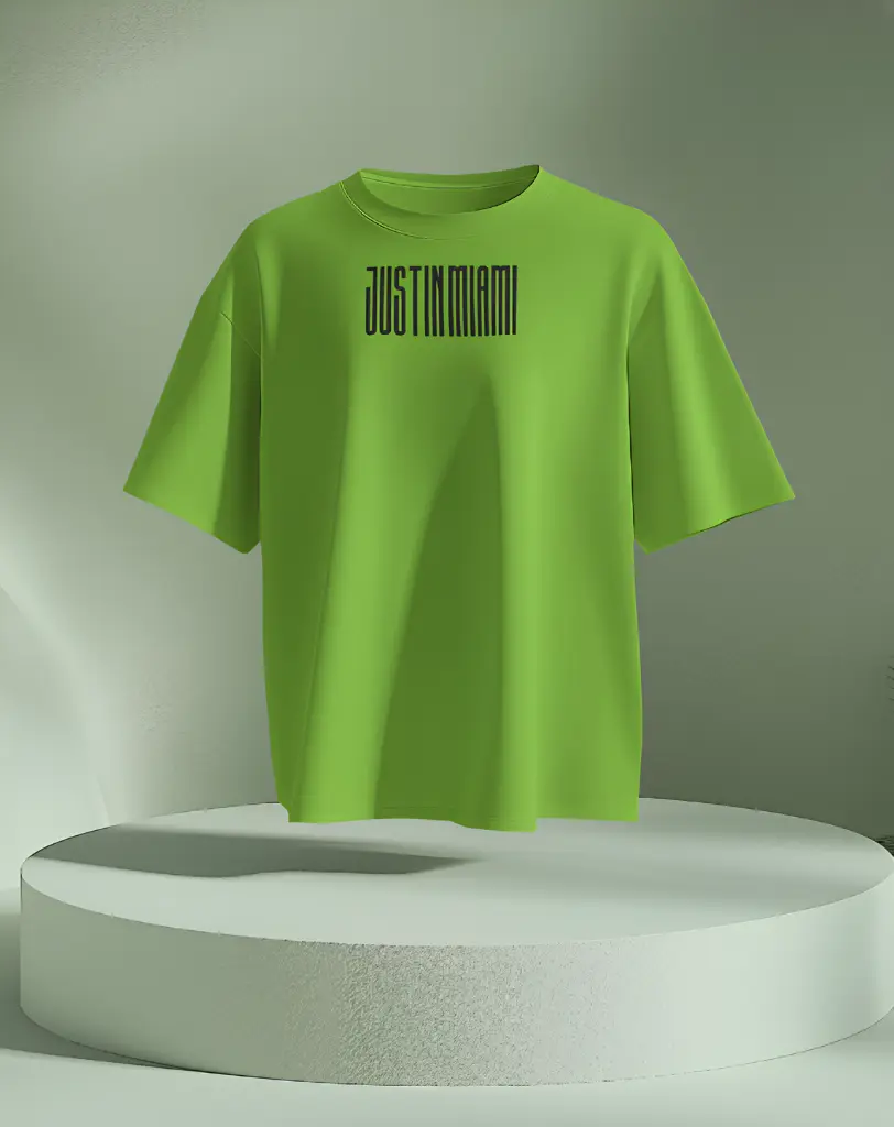 Justin Miami Black and Green Minimal Automotive motorcycle classic T-Shirt Front Side.webp
